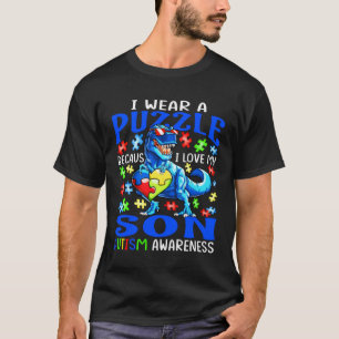 I Wear Puzzle Love My Son Autism Awareness Dinosau T-Shirt