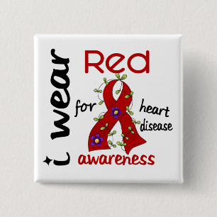 I Wear Red For Awareness 43 Heart Disease 15 Cm Square Badge
