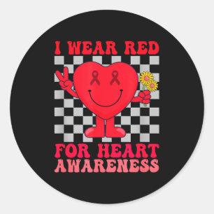 I Wear Red For Heart Disease Awareness Chd Survivo Classic Round Sticker
