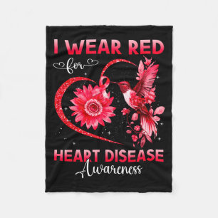 I Wear Red For Heart Disease Awareness Hummingbird Fleece Blanket