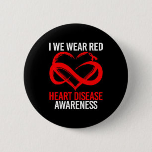 I Wear Red For Heart Disease Awareness Red Ribbon 6 Cm Round Badge