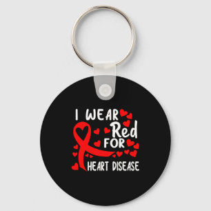 I Wear Red For Heart Disease Awareness Ribbon Red  Key Ring