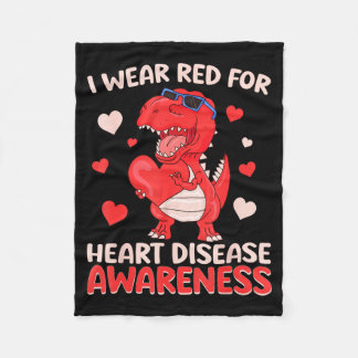 I Wear Red For Heart Disease Awareness T Rex Dinos Fleece Blanket