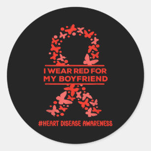 I Wear Red For My Boyfriend Heart Disease Awarenes Classic Round Sticker