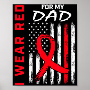 I Wear Red For My Dad Heart Disease Awareness Amer Poster