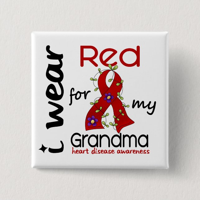 I Wear Red For My Grandma 43 Heart Disease 15 Cm Square Badge (Front)