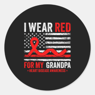 I Wear Red For My Grandpa Heart Disease Awareness Classic Round Sticker
