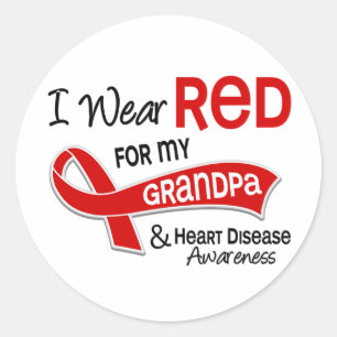 I Wear Red For My Grandpa Heart Disease Classic Round Sticker