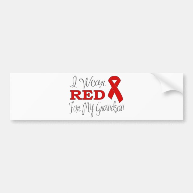 I Wear Red For My Grandson (Red Ribbon) Bumper Sticker (Front)