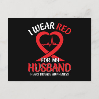 I Wear Red For My Husband Heart Disease Awareness Postcard