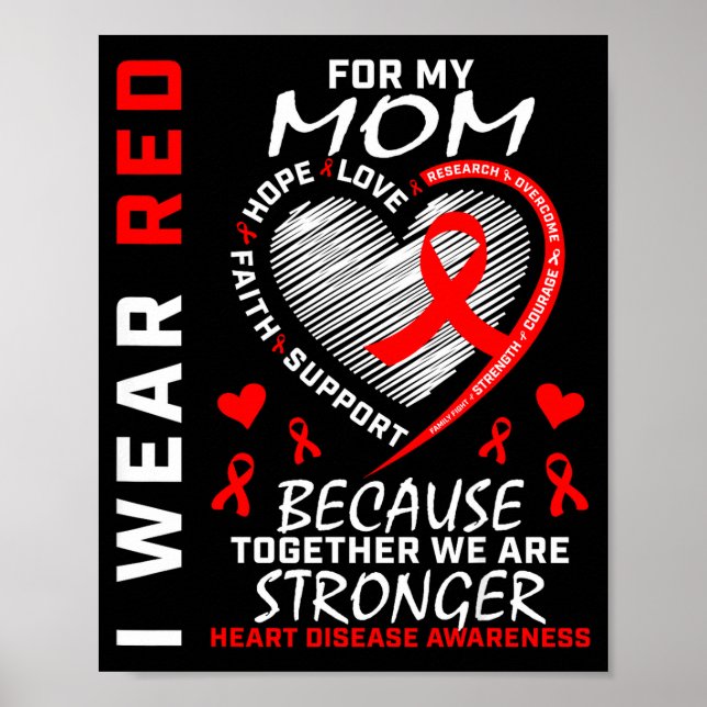 I Wear Red For My Mom Heart Disease Awareness Mont Poster (Front)