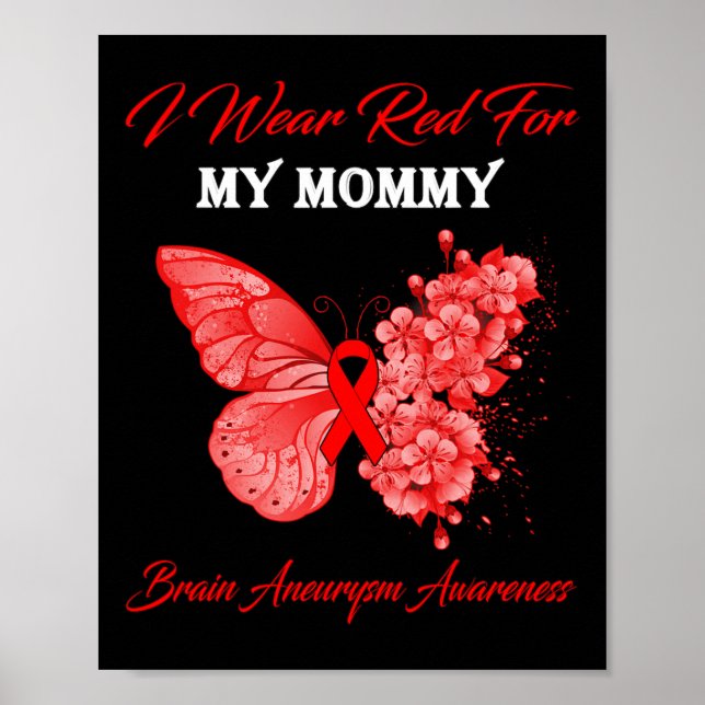 I Wear Red For My Mummy Brain Aneurysm Awareness  Poster (Front)