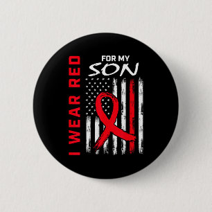I Wear Red For My Son Heart Disease Awareness Flag 6 Cm Round Badge