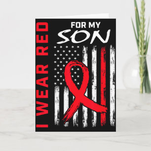 I Wear Red For My Son Heart Disease Awareness Flag Card