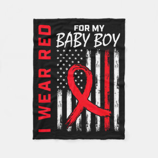 I Wear Red For My Son Heart Disease Awareness Flag Fleece Blanket