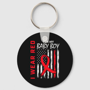 I Wear Red For My Son Heart Disease Awareness Flag Key Ring