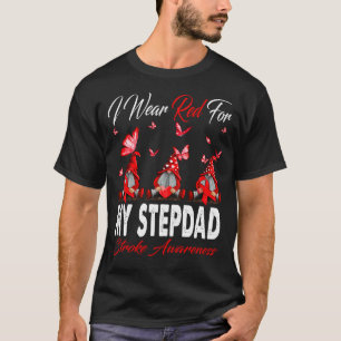 I Wear Red For MY STEPDAD Stroke Awareness Gnomes T-Shirt