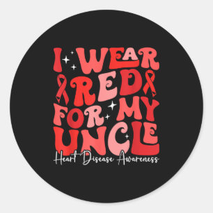 I Wear Red For My Uncle Retro Chd Awareness Heart Classic Round Sticker