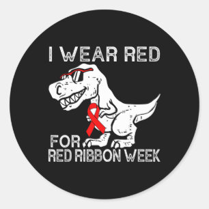 I Wear Red For Red Ribbon Week Dino T-rex Boys Kid Classic Round Sticker