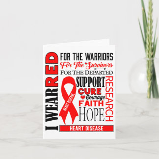 I Wear Red For The Warriors Red Ribbon Heart Disea Card