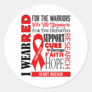 I Wear Red For The Warriors Red Ribbon Heart Disea Classic Round Sticker