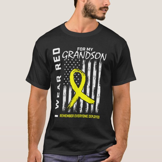I Wear Red Grandson Yellow Ribbon Military Support T-Shirt (Front)