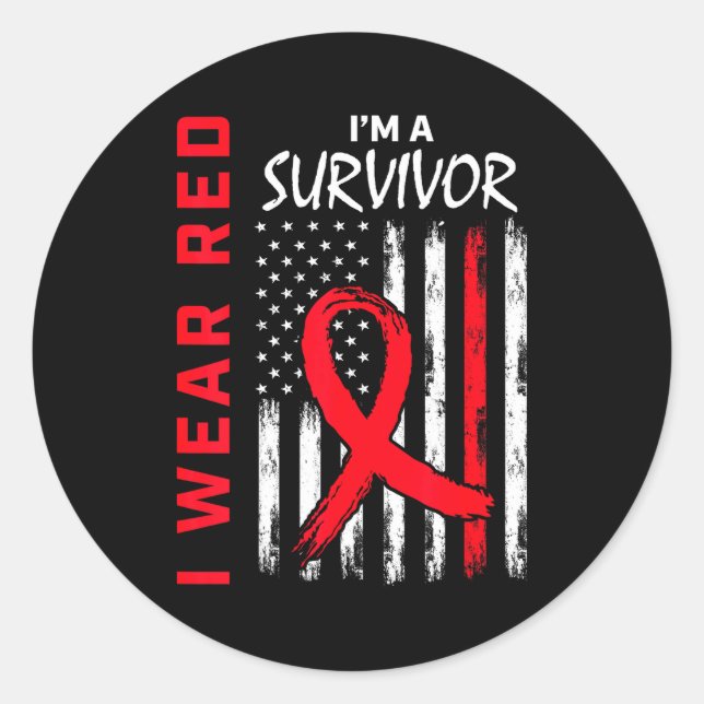 I Wear Red Im A Survivor Heart Disease Awareness F Classic Round Sticker (Front)