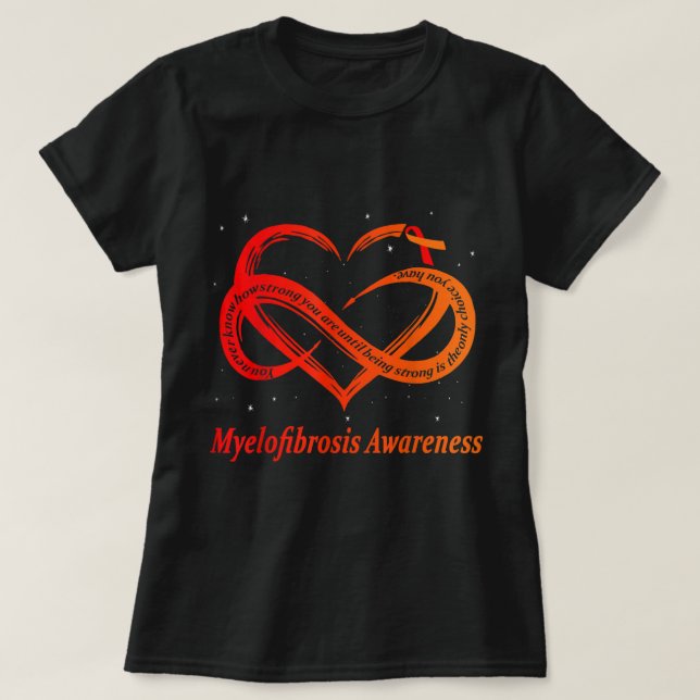 I Wear Red & Orange For Myelofibrosis Awareness Wa T-Shirt (Design Front)
