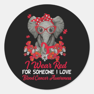 I Wear Red Ribbon For Blood Cancer Awareness Eleph Classic Round Sticker