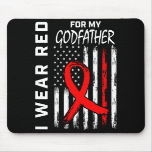 I Wear Red Ribbon For Godfather Heart Disease Awar Mouse Pad