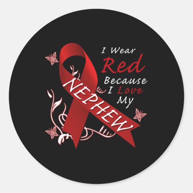 I Wear Red Ribbon Heart Disease Awareness  Classic Round Sticker (Front)