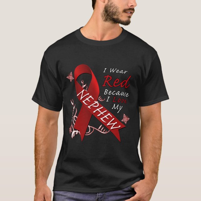 I Wear Red Ribbon Heart Disease Awareness  T-Shirt (Front)