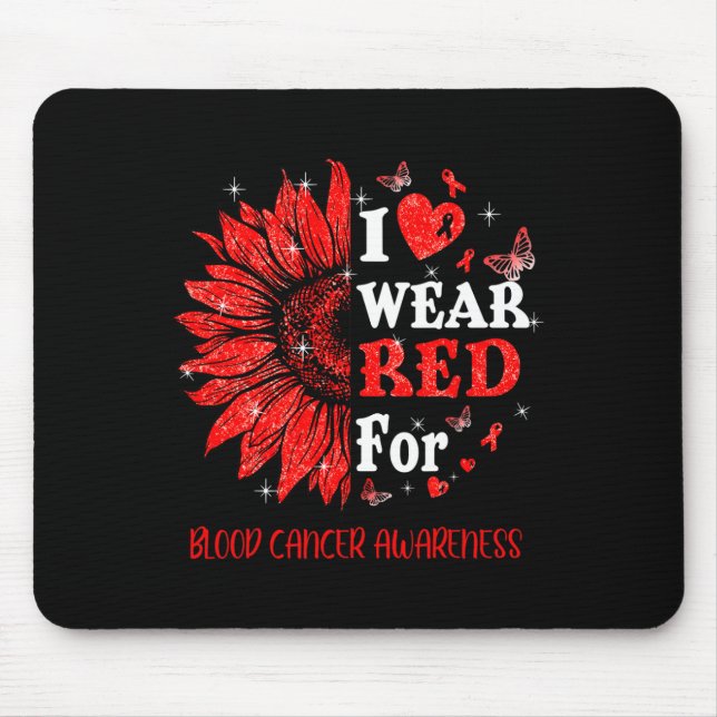 I wear Red Twinkle Heart Sunflower Blood Cancer Aw Mouse Pad (Front)