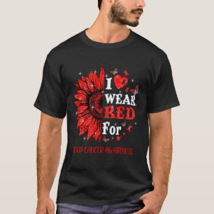 I Wear Red Twinkle Heart Sunflower Blood Cancer Aw T-Shirt
