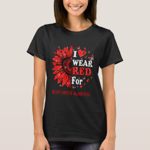 I Wear Red Twinkle Heart Sunflower Blood Cancer Aw T-Shirt