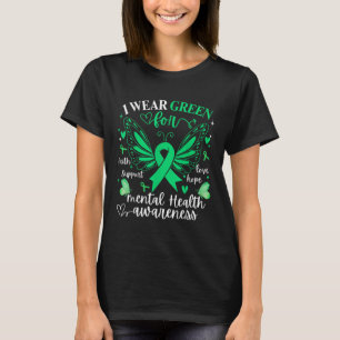 I Wear Ribbon Green Butterfly Heart Mental Health T-Shirt