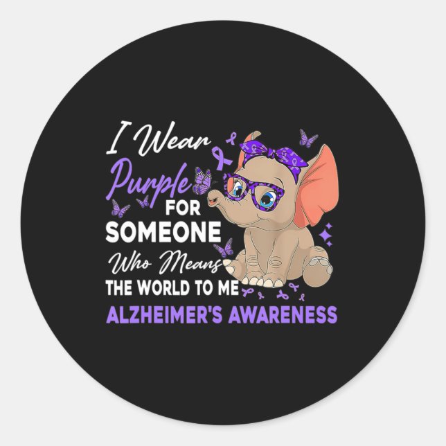 I Wear Ribbon Purple Elephant Cute Alzheimer's Awa Classic Round Sticker (Front)