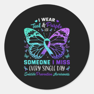 I Wear Teal & Purple Butterfly Suicide Prevent Classic Round Sticker