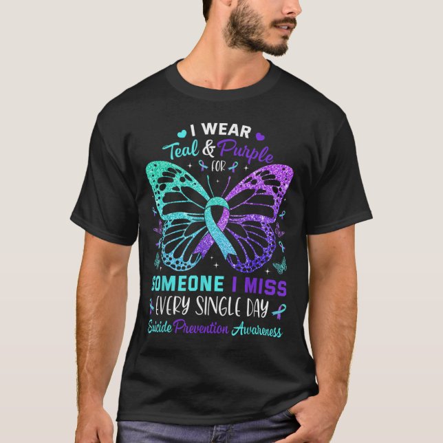 I Wear Teal &amp; Purple Butterfly Suicide Prevent T-Shirt (Front)