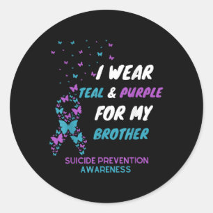 I Wear Teal & Purple For My Brother Suicide Pr Classic Round Sticker