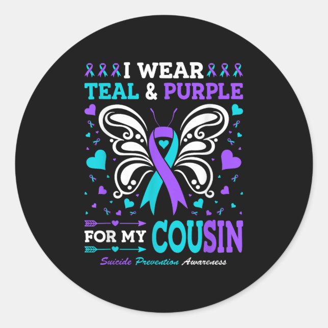 I Wear Teal &amp; Purple For My Cousin  Classic Round Sticker (Front)