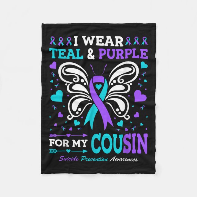 I Wear Teal &amp; Purple For My Cousin  Fleece Blanket (Front)