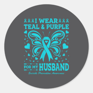 I Wear Teal &amp; Purple For My Husband  Classic Round Sticker