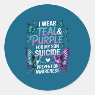 I Wear Teal &amp; Purple For My Son Suicide Preven Classic Round Sticker