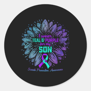 I Wear Teal & Purple For My Son Suicide Preven Classic Round Sticker