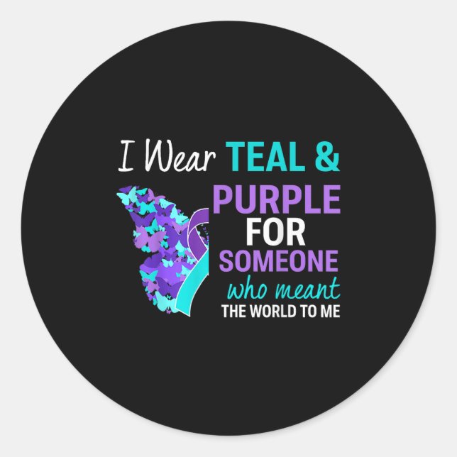 I Wear Teal &amp; Purple For Someone Suicide Aware Classic Round Sticker (Front)