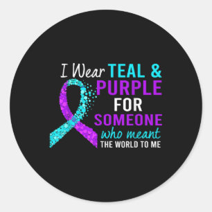 I Wear Teal &amp; Purple For Suicide Prevention Aw Classic Round Sticker