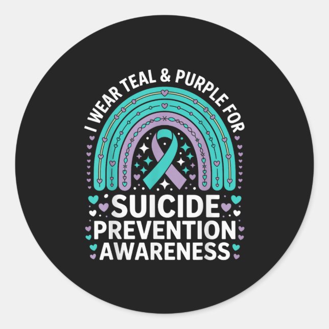 I Wear Teal &amp; Purple For Suicide Prevention Aw Classic Round Sticker (Front)