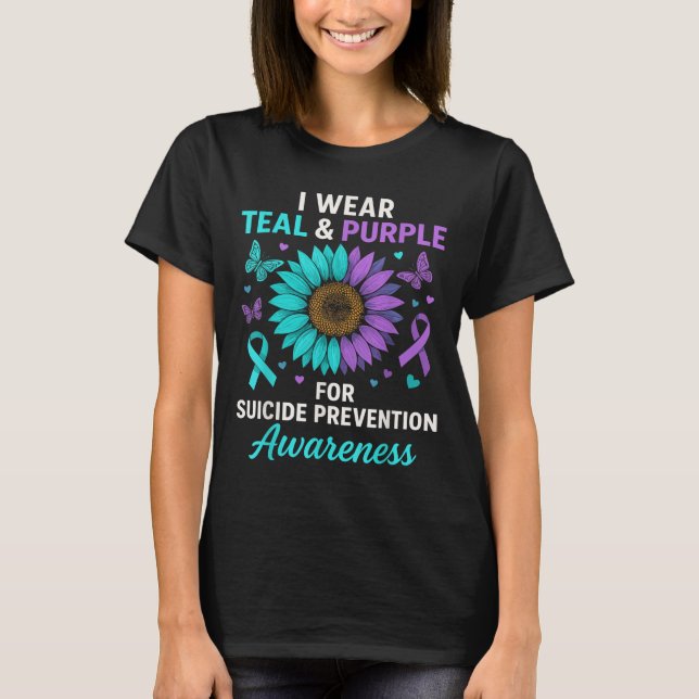 I Wear Teal &amp; Purple For Suicide Prevention Aw T-Shirt (Front)