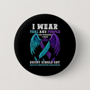 I Wear Teal & Purple Ribbon Suicide Prevention 6 Cm Round Badge